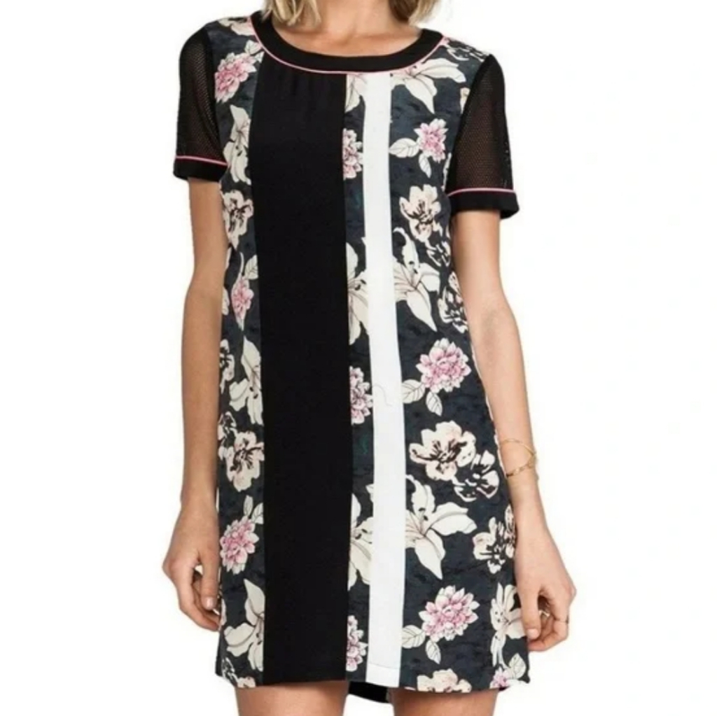 Elizabeth And James Floral Montana Mixed Media Silk Shift Dress Size M